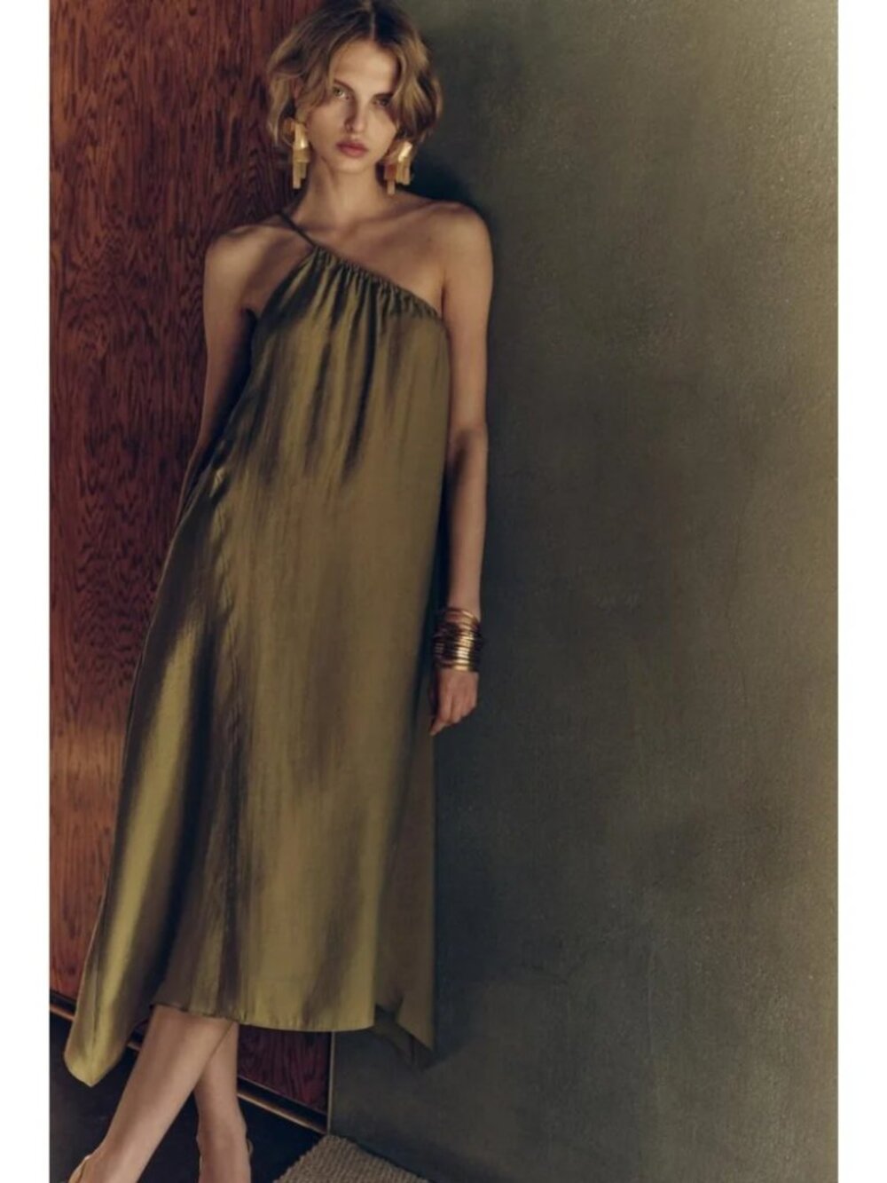 Zara Asymmetrical One-Shoulder Flowy Slip Dress Size XL